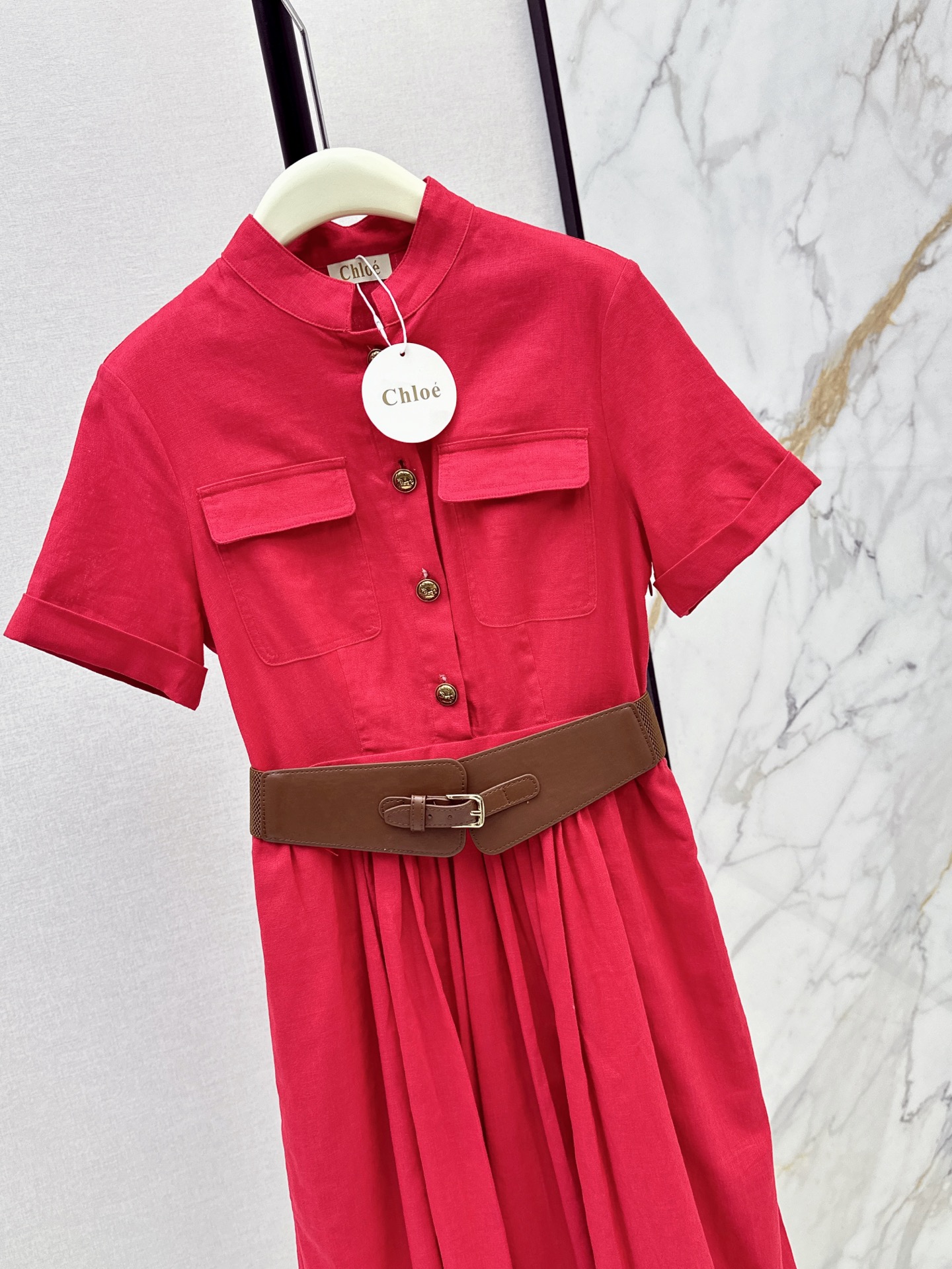 Chol 26ss belted linen dress