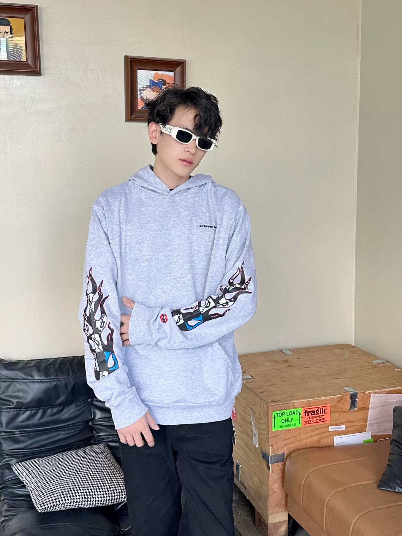Chrome graffiti-print hoodie