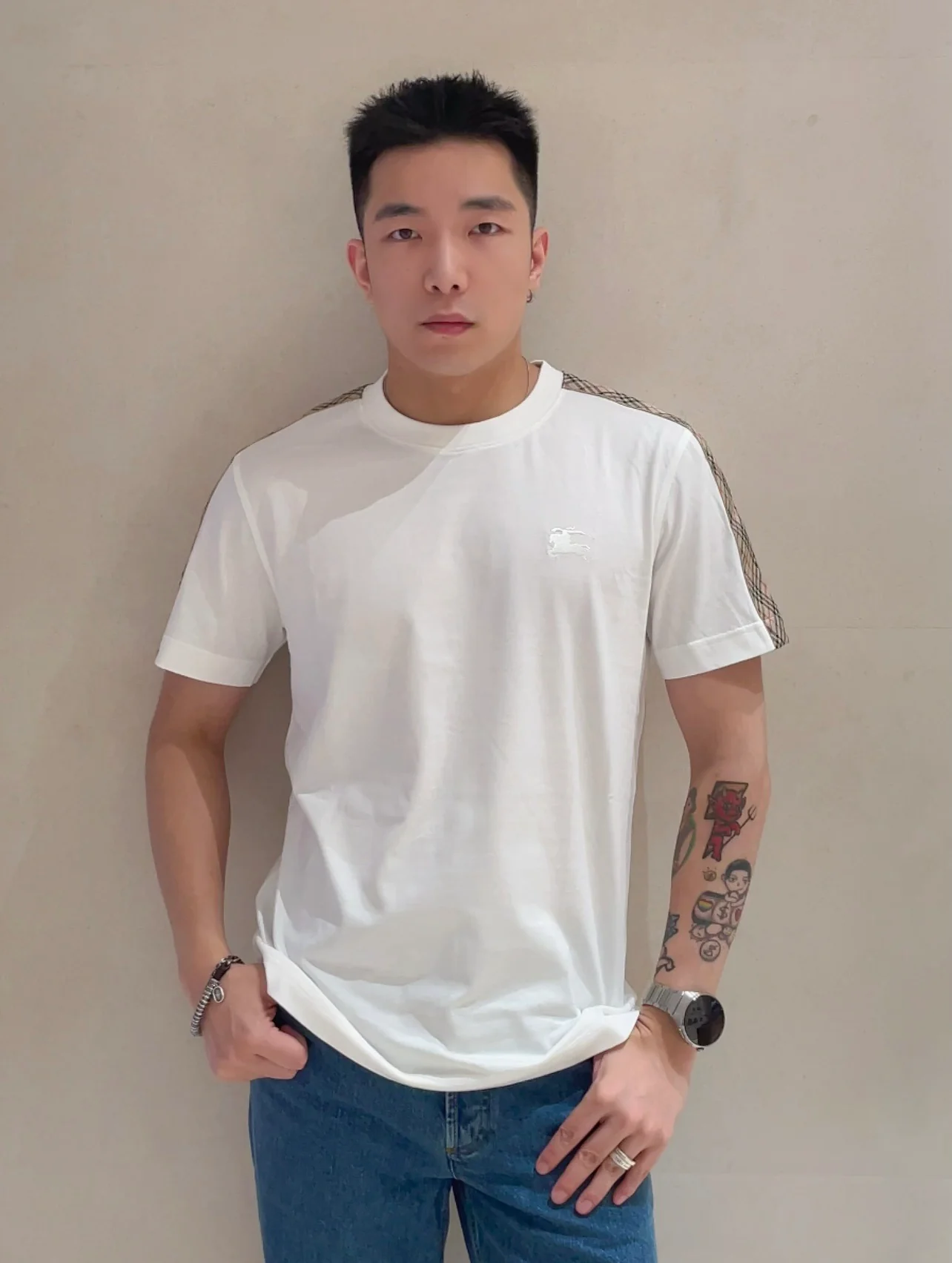 Bur plaid embroidered t-shirt