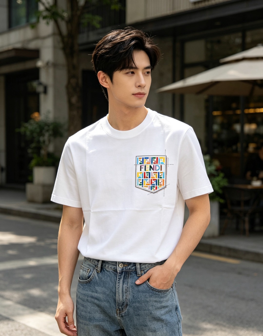Fend pocket printed t-shirt
