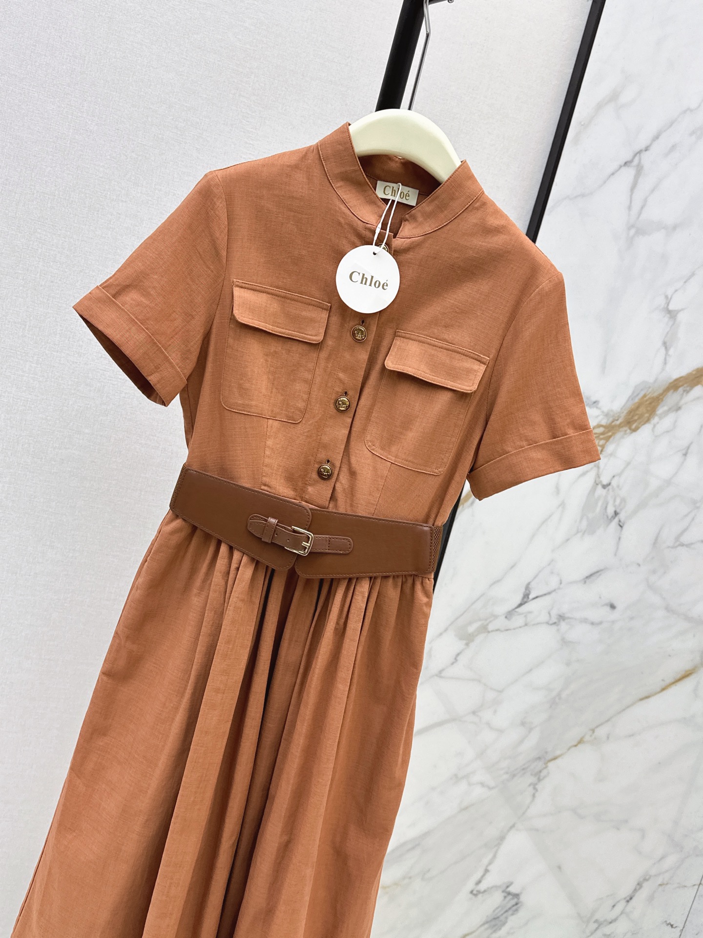 Chol 26ss belted linen dress
