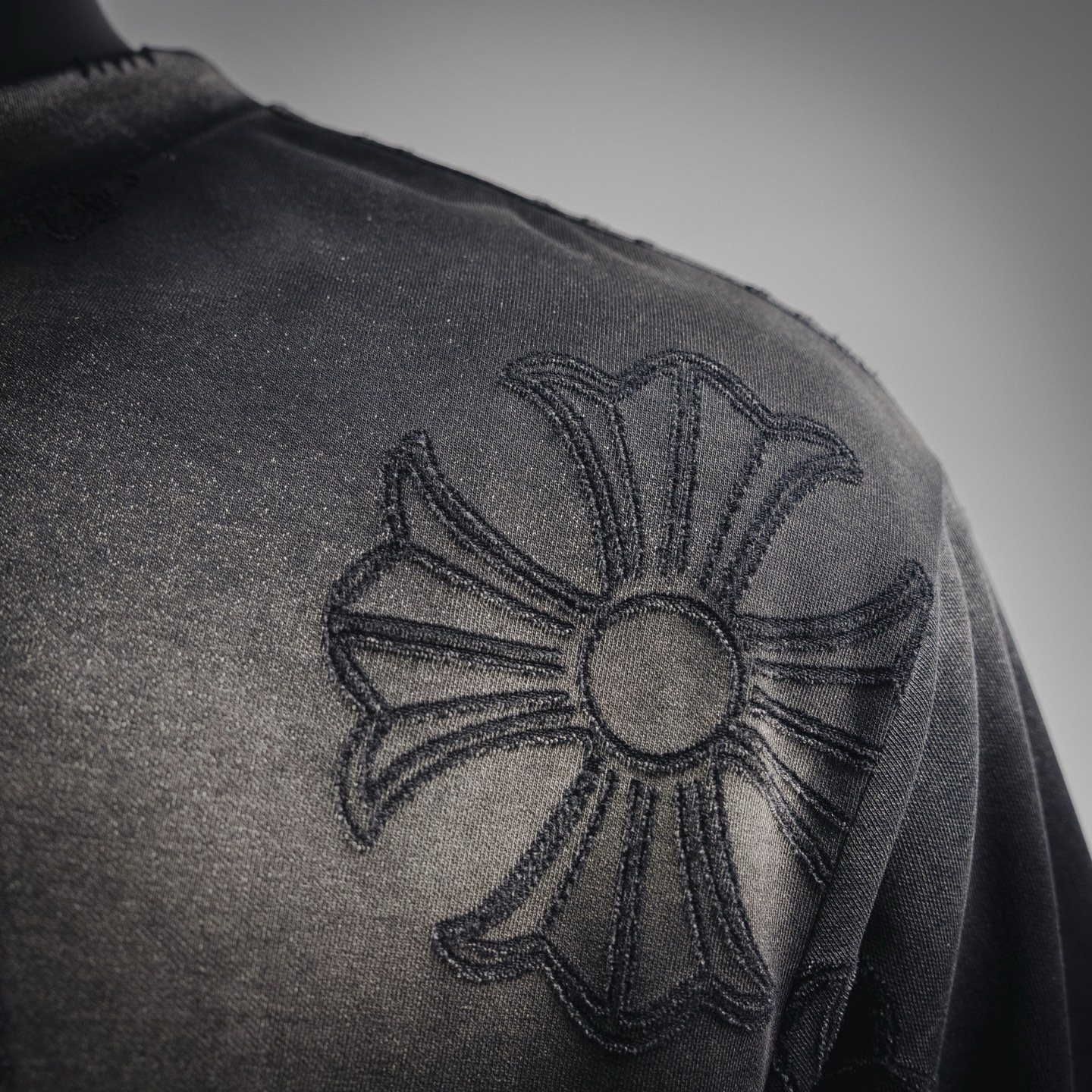 Chrome embossed cross washed t-shirt