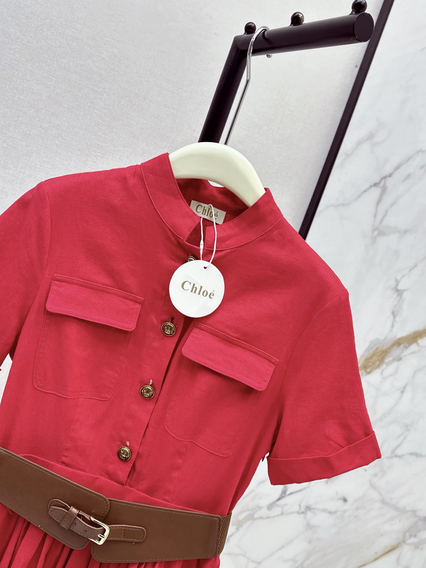 Chol 26ss belted linen dress