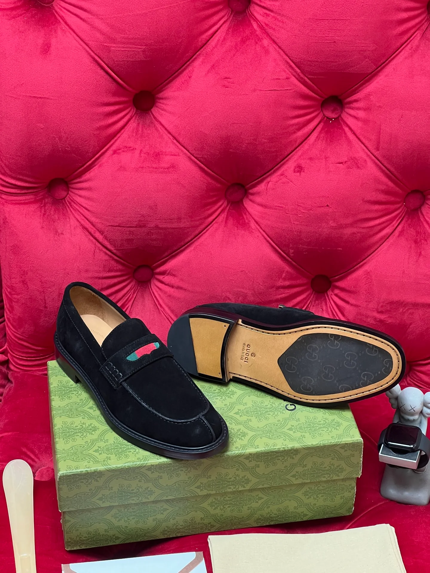 Guc suede penny loafers