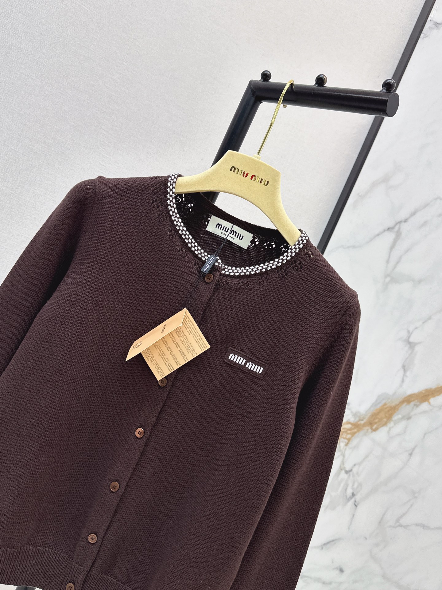 Miu 26ss rhinestone knit cardigan
