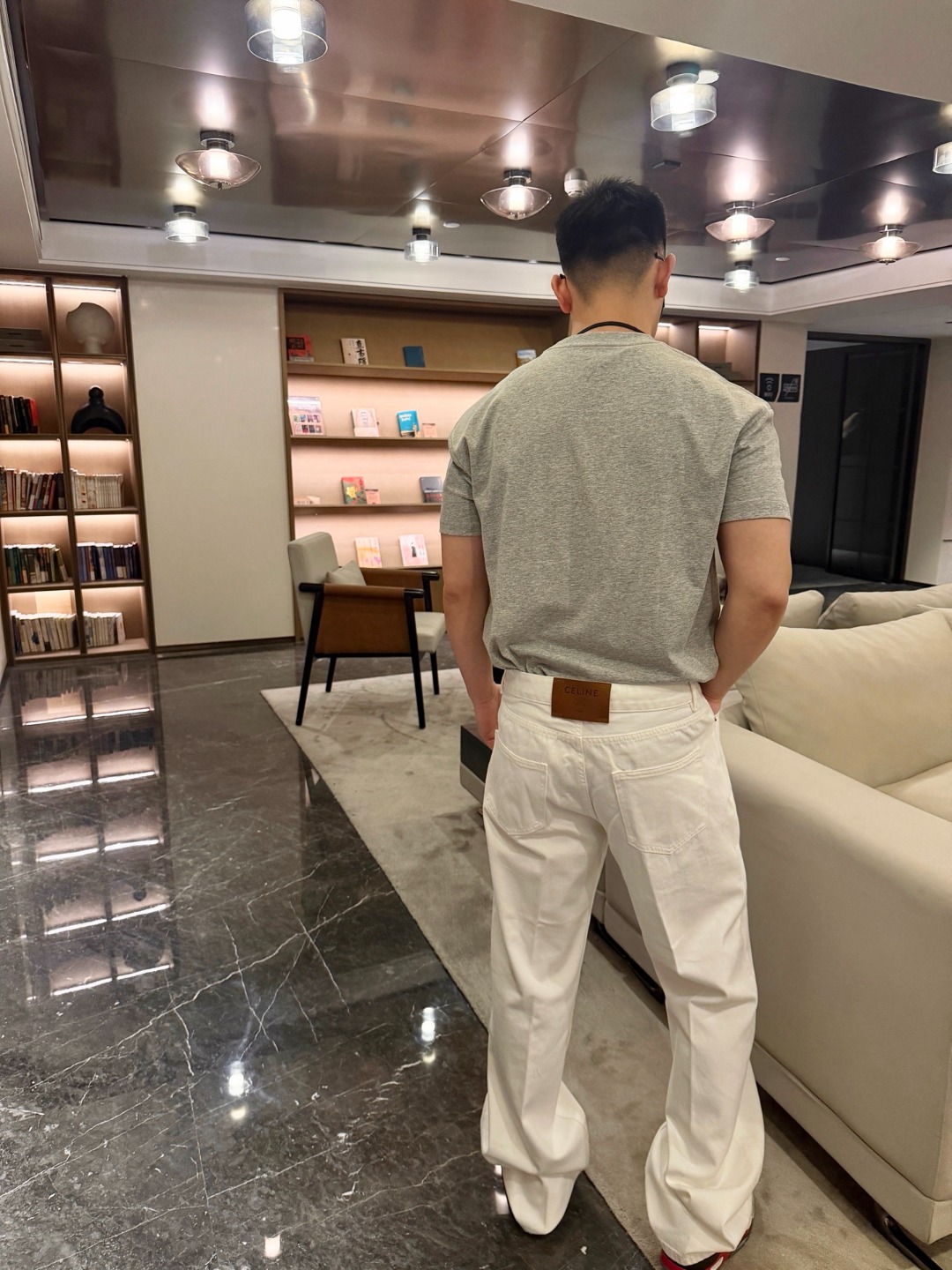 Cel leather patch jeans