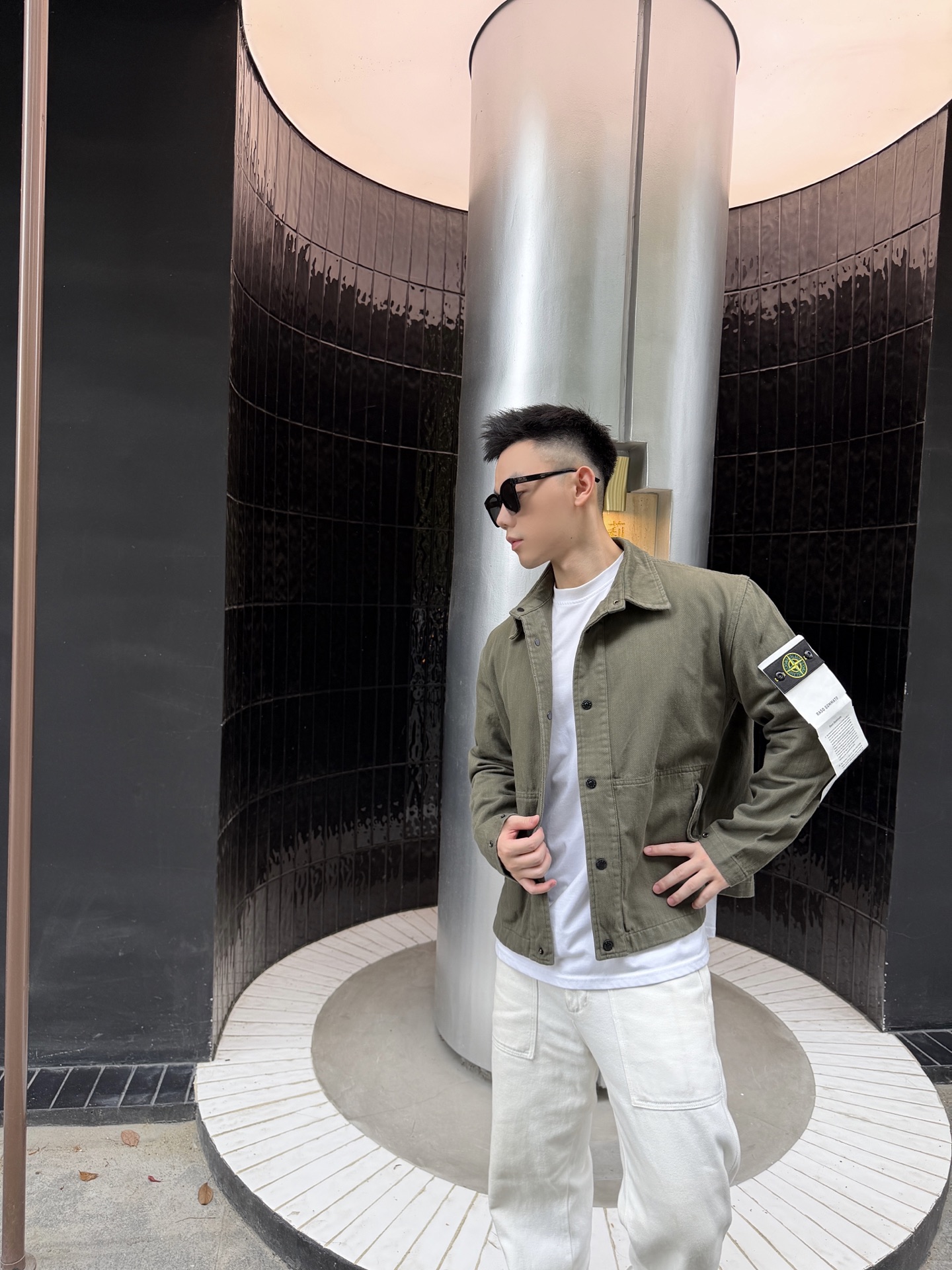 Stone washed utility jacket