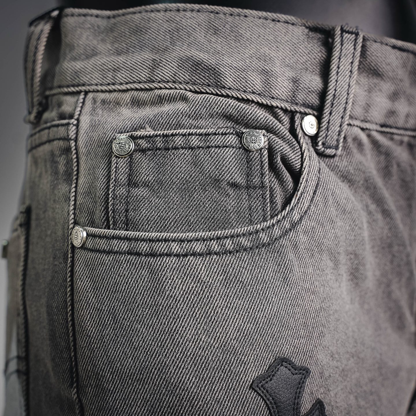 Chrome washed applique jeans
