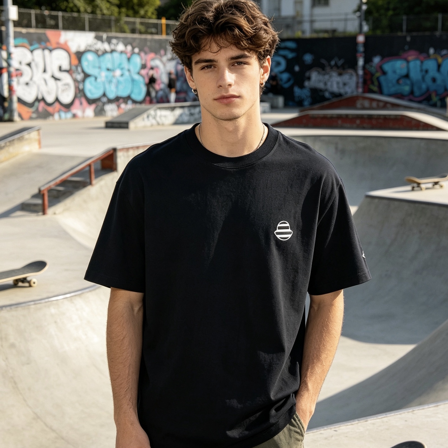 Mon striped embroidered badge t-shirt