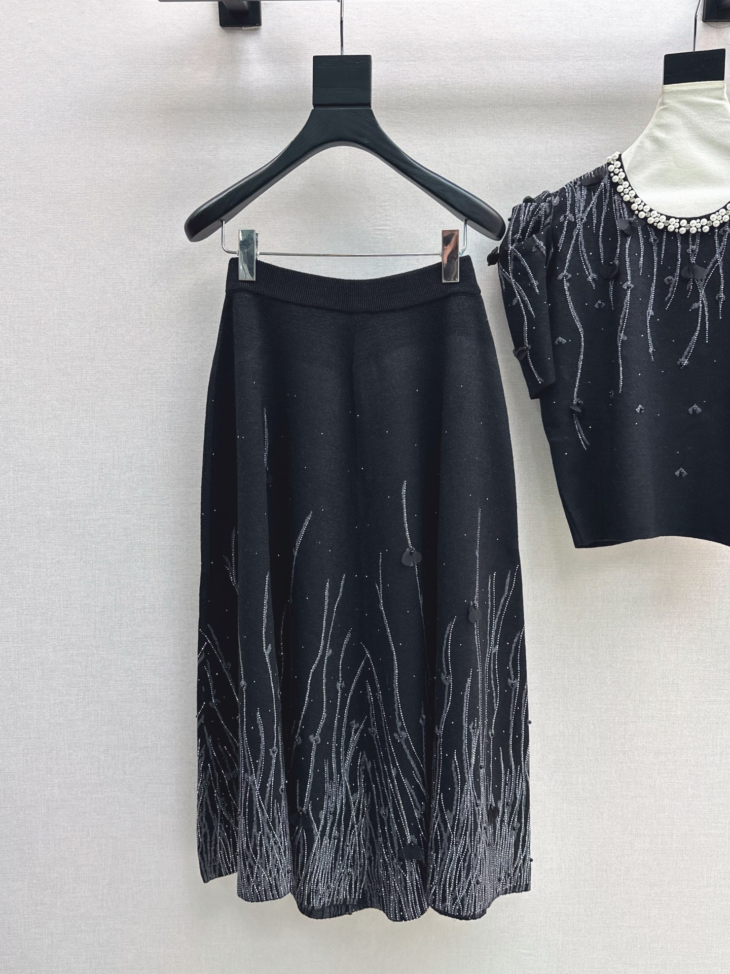 Chan 26fw rhinestone knitwear skirt sets