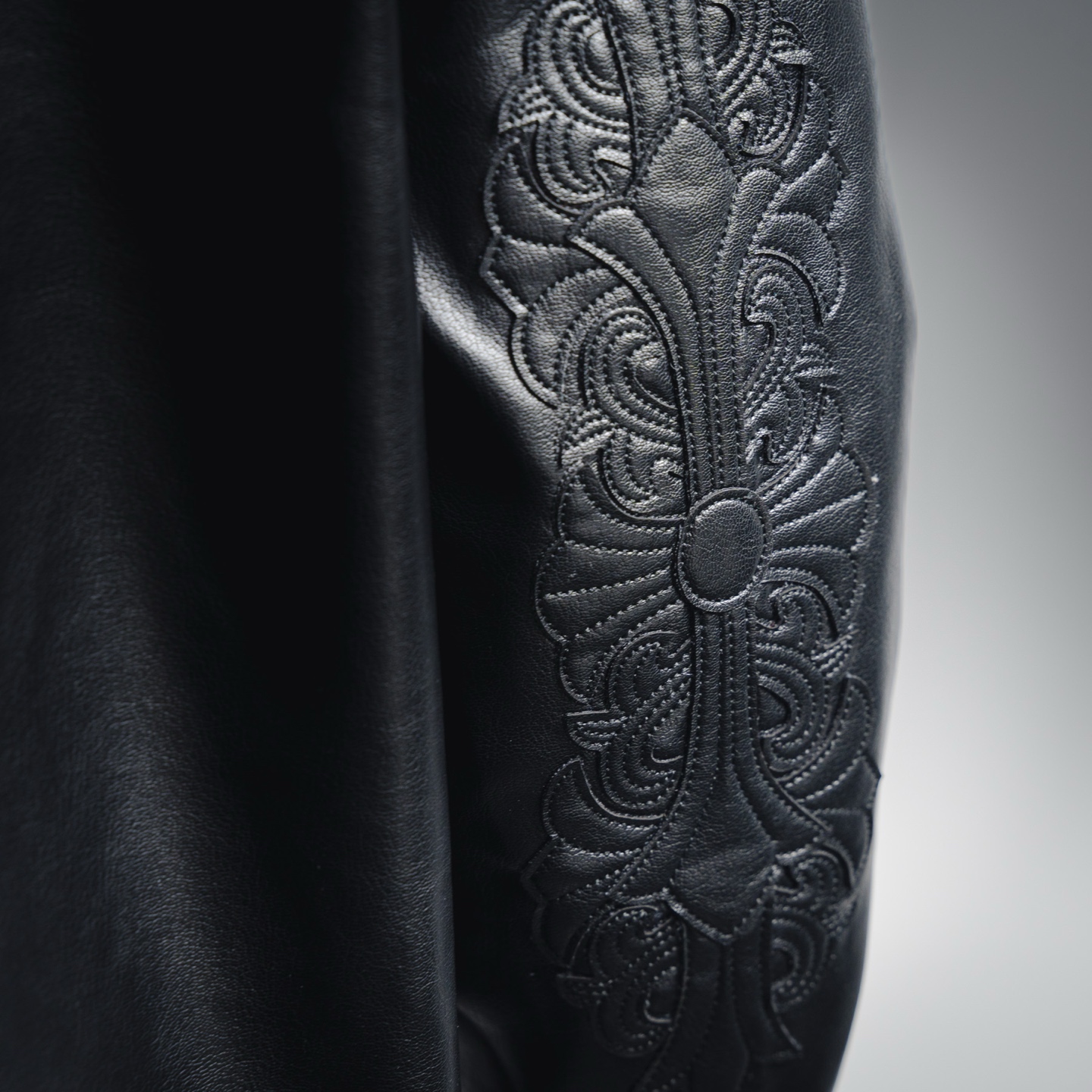 Chrome embroidered leather jacket