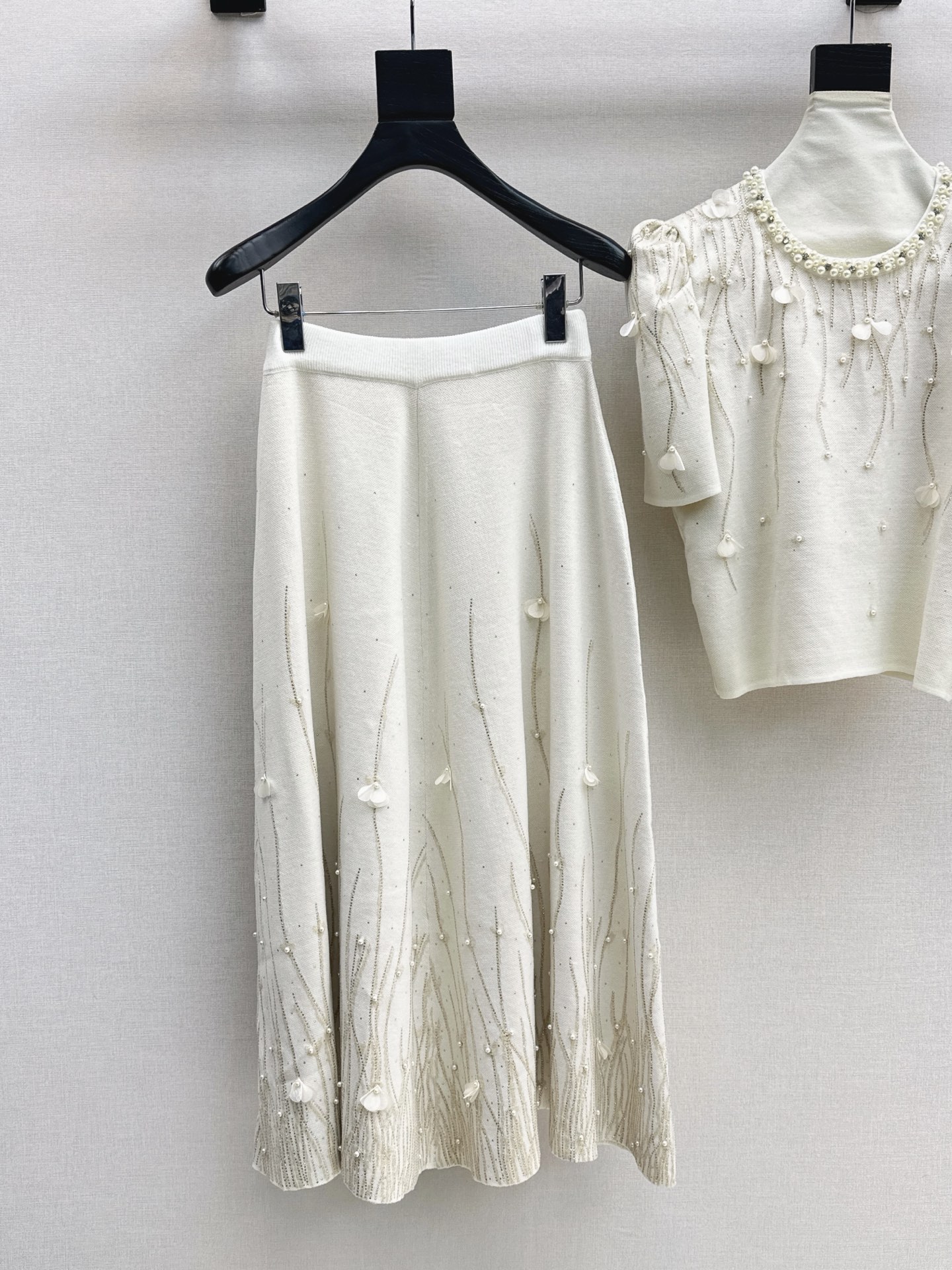 Chan 26fw rhinestone knitwear skirt sets