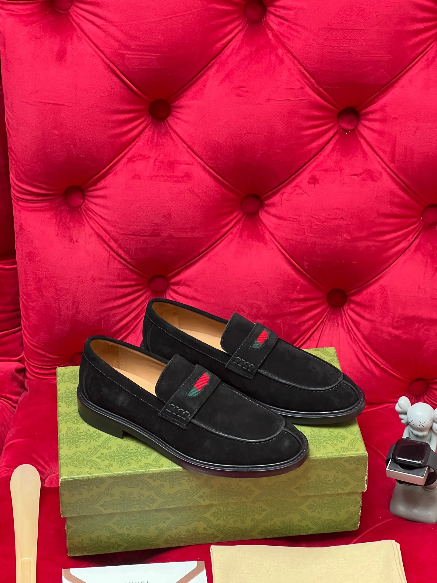 Guc suede penny loafers