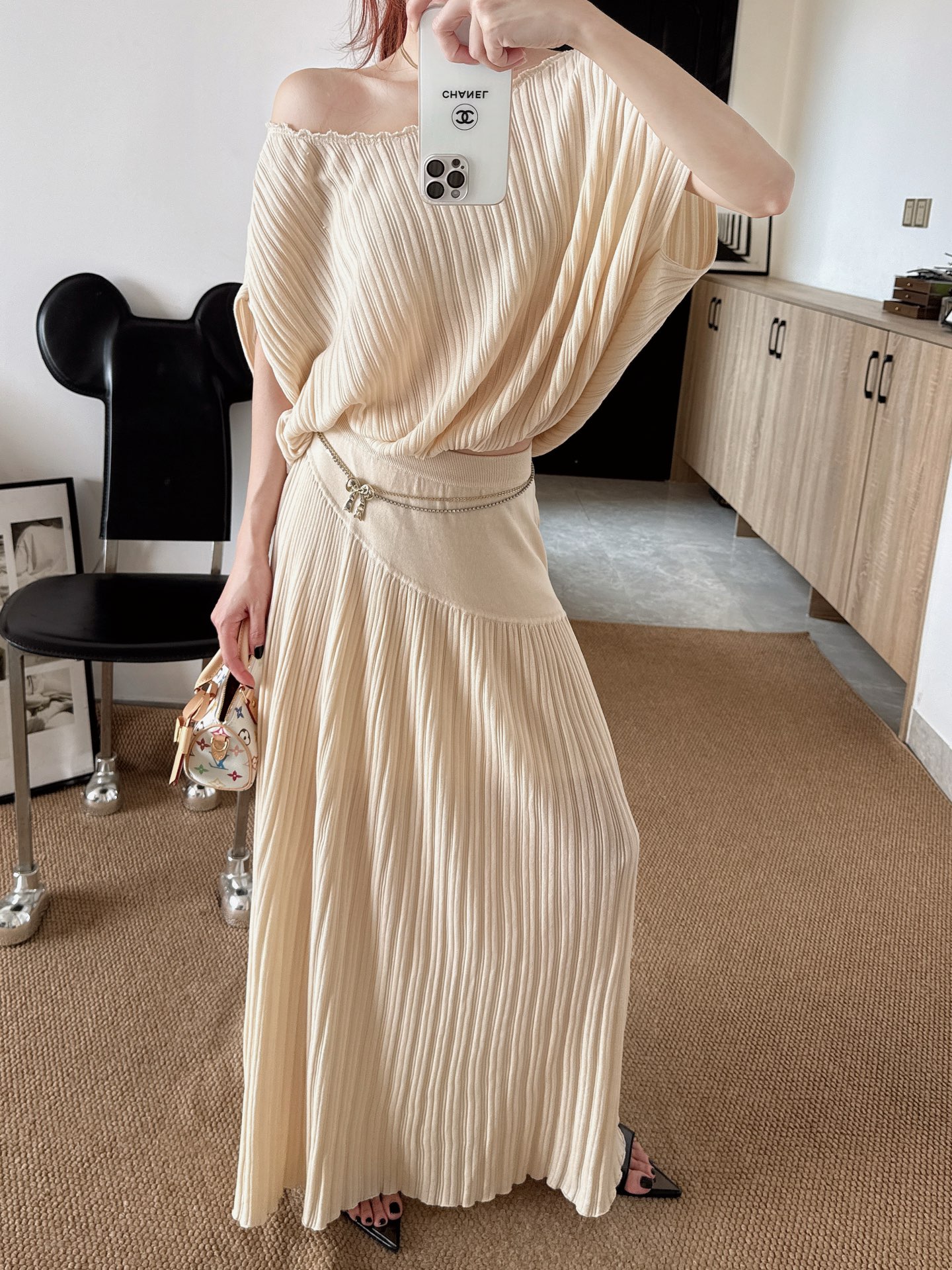 Brun 26ss knit cape knitwear skirt sets