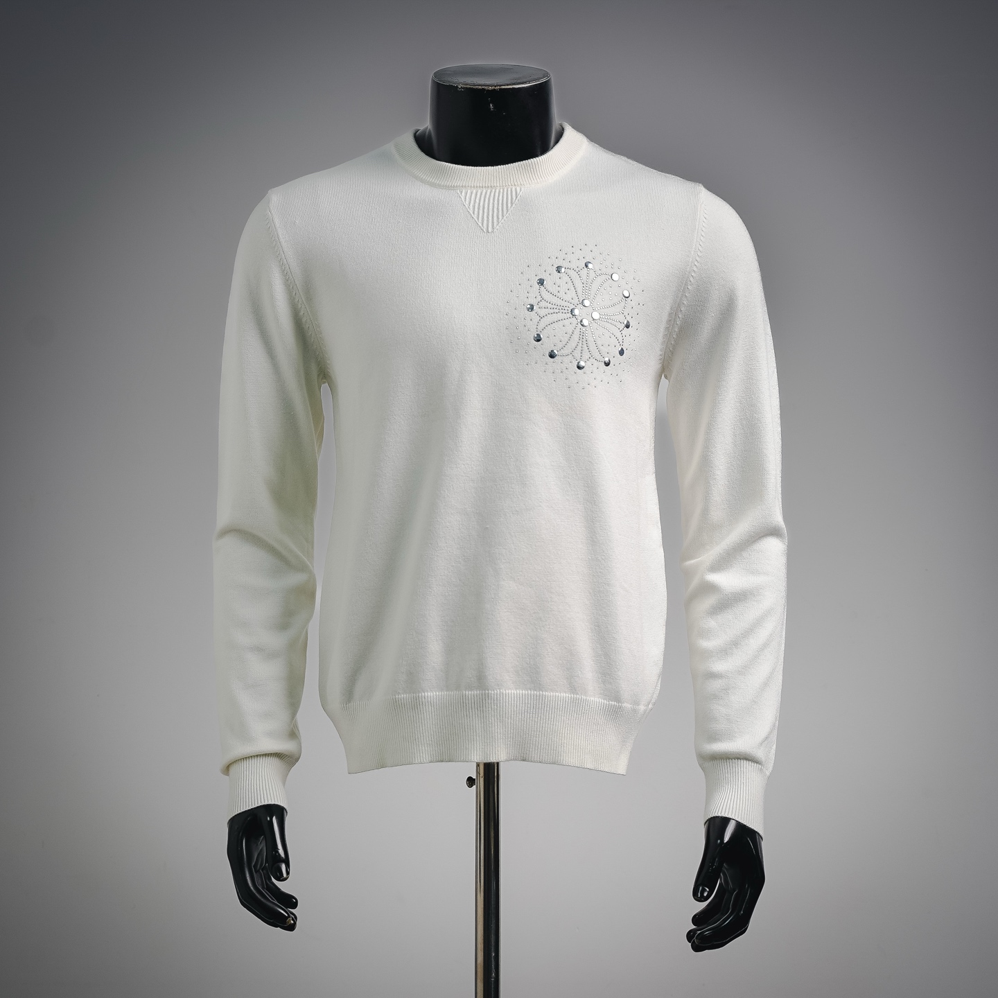Chrome rhinestone knit sweater