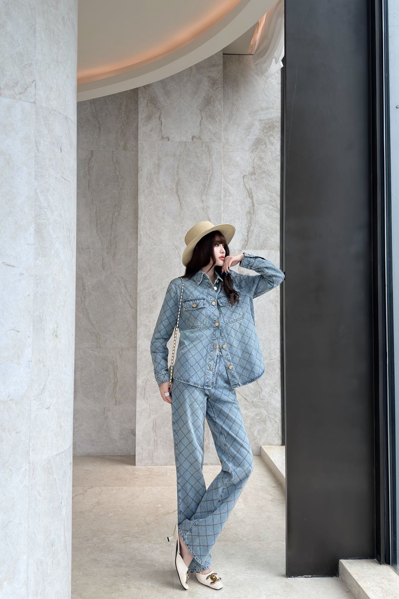 Chan 26fw diamond pattern jeans