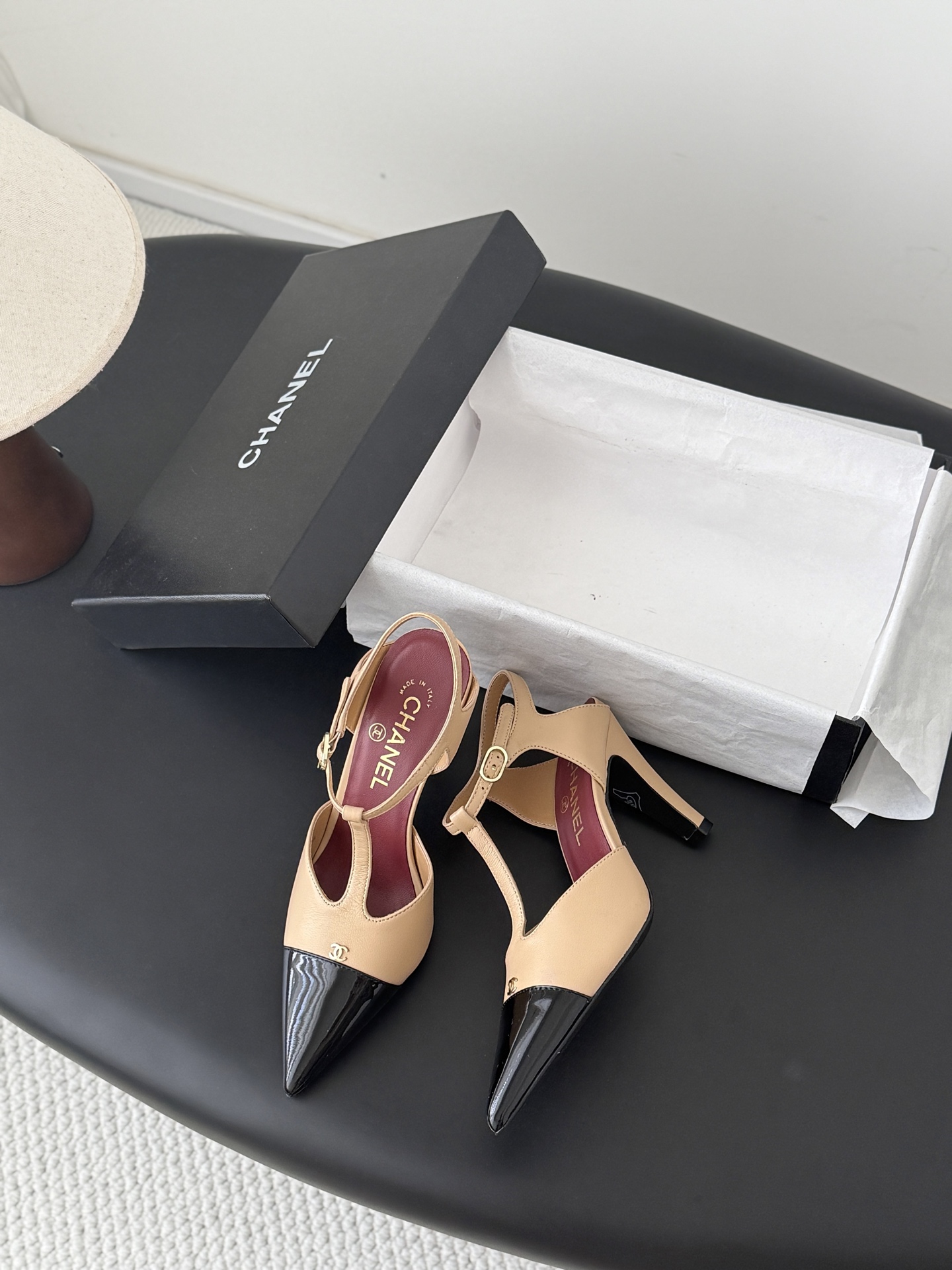 Chan 26P slingback t-strap heels