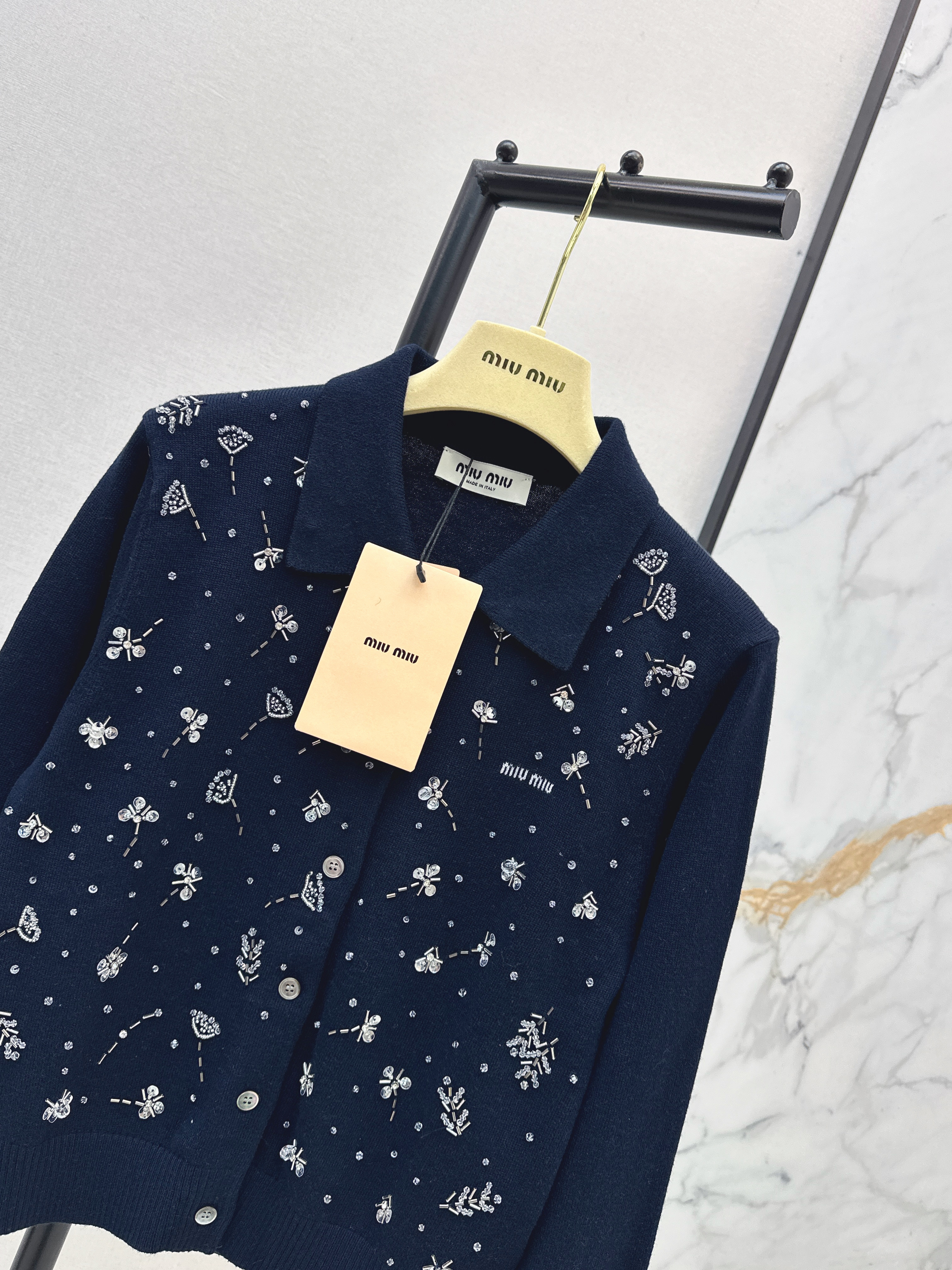 Miu 26ss beading knit cardigan