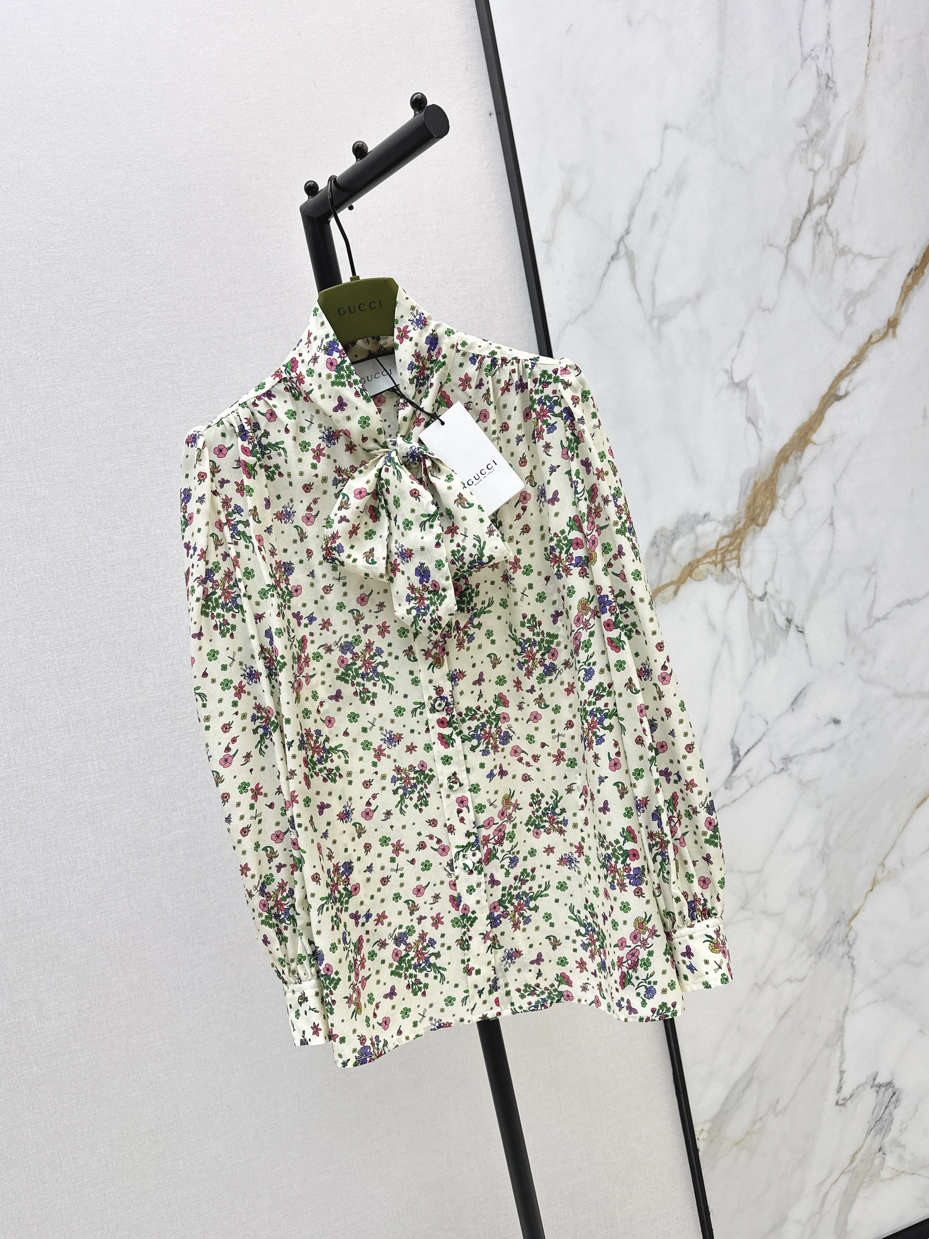 Guc 26ss print floarl silk shirt