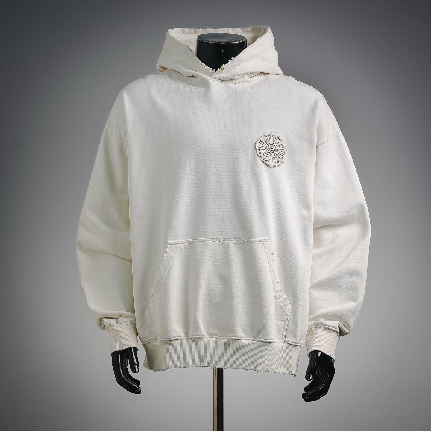 Chrome washed applique hoodie