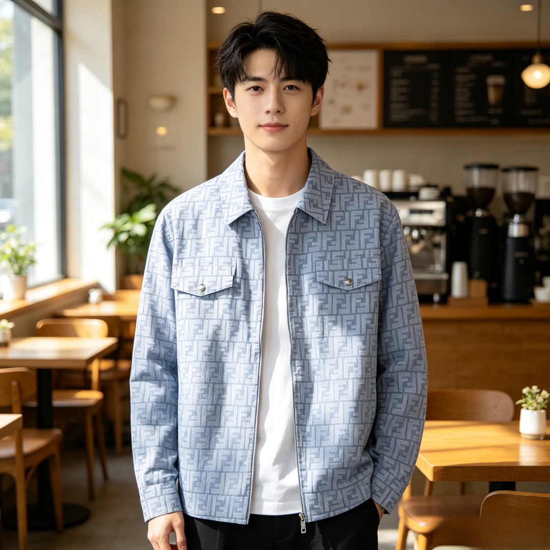 Fend collared zip-up jacket