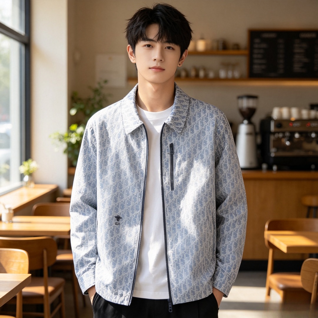 CD embroidered zip-up jacket