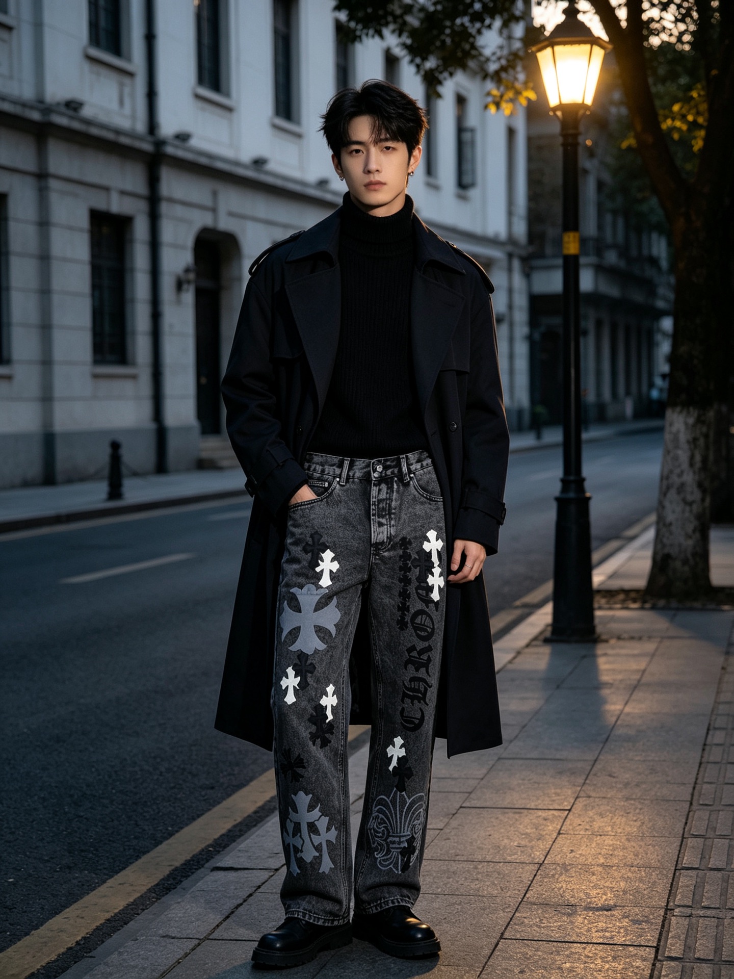 Chrome washed applique jeans