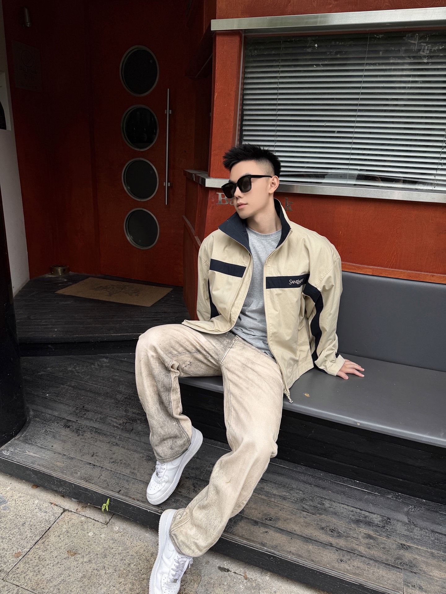 Saint embroidered splicing jacket