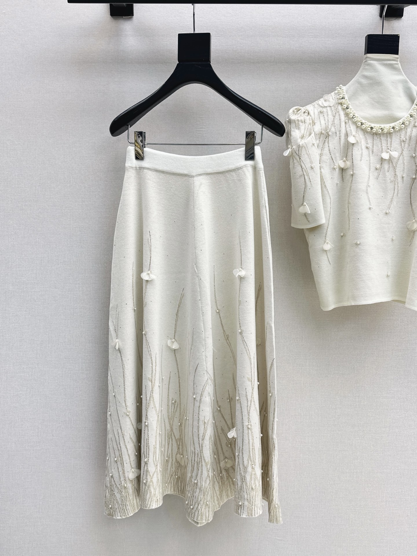 Chan 26fw rhinestone knitwear skirt sets