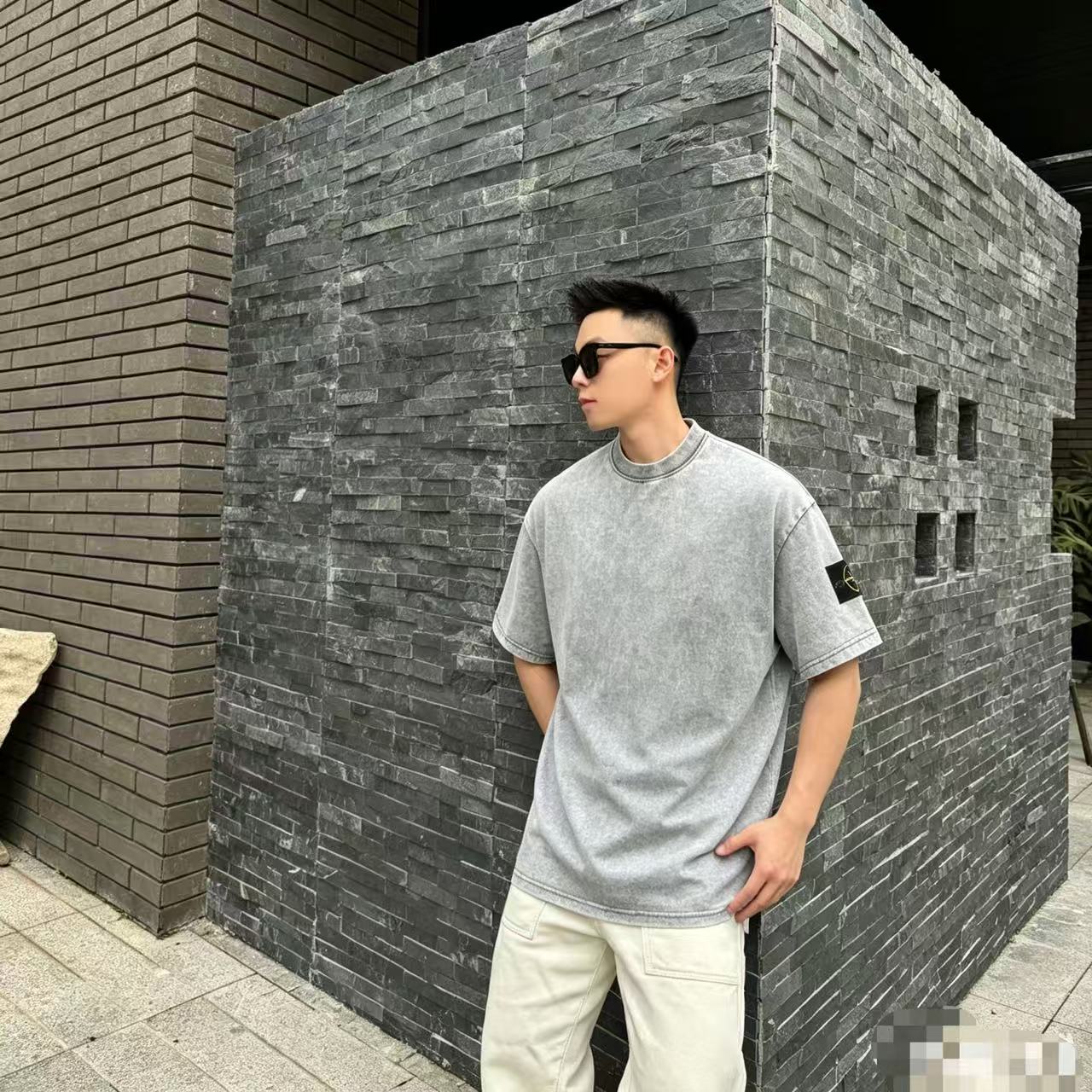 Stone washed distressed t-shirt