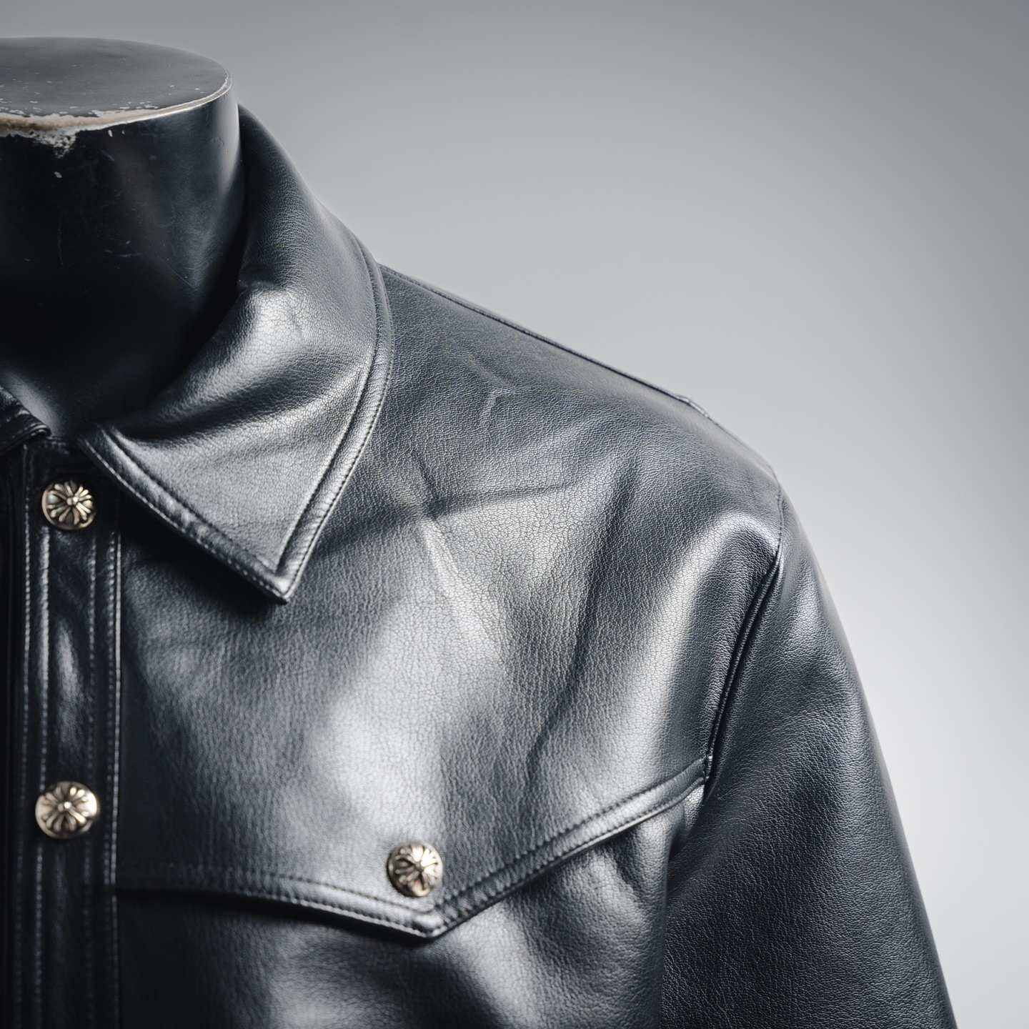 Chrome embroidered leather jacket
